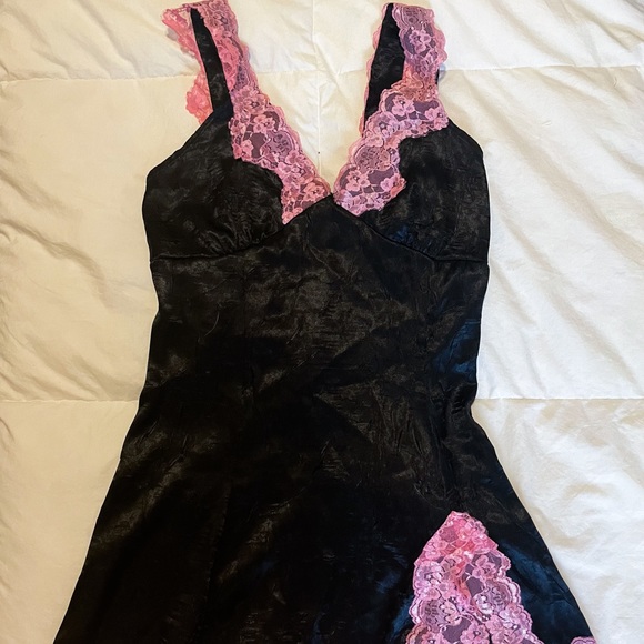 SOLD Black with pink lace slip dress - Picture 2 of 3